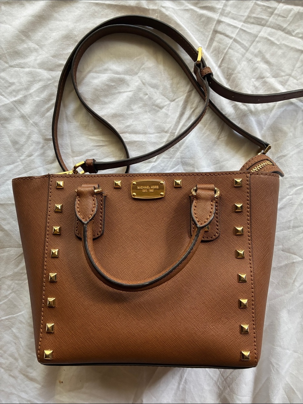 Michael Kors Tan Leather Studded Top-Handle Satchel